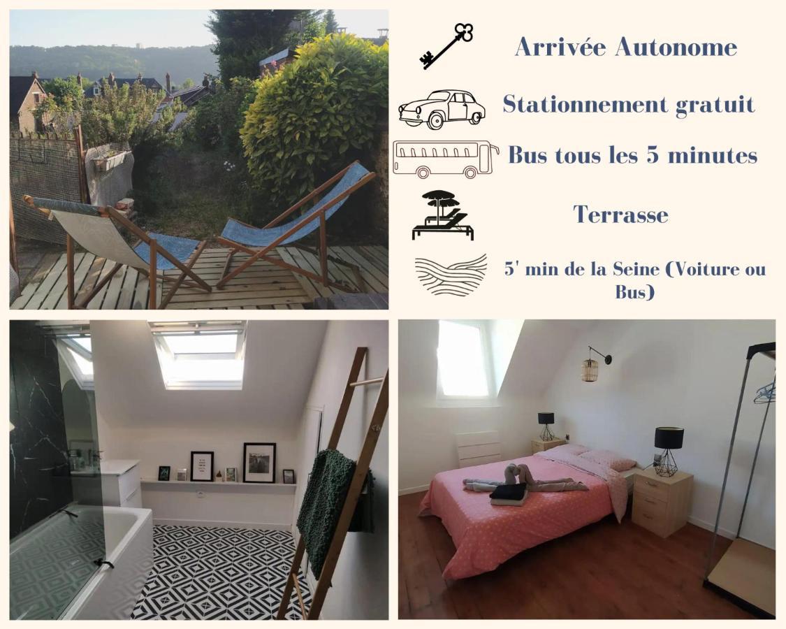 Le Nid Normand Avec Terrasse - Stationnement Facile Et Gratuit - 5 Min Seine Apartman Deville-les-Rouen Kültér fotó